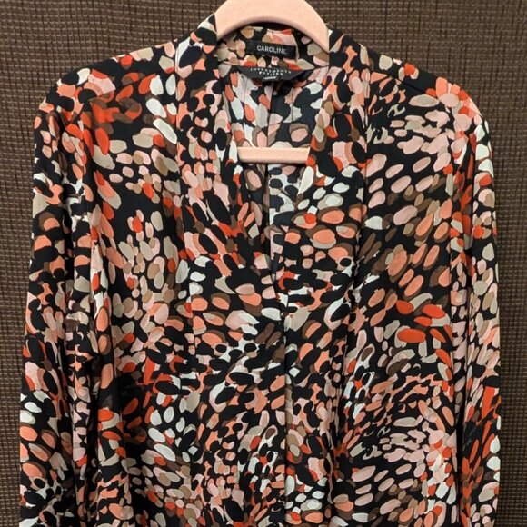 Investments Petite Size PXL 3/4 Sleeve Button Front Blouse Brown Orange Beige - Picture 1 of 6